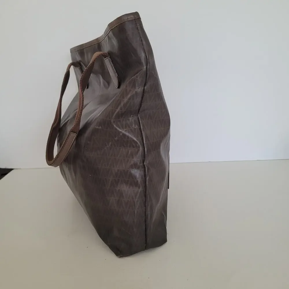 Mario Valentino Vintage Designer Tote Bag Handbag Large Travel Brown Unisex Logo